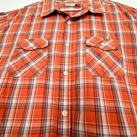 SONOMA Mens Orange Plaid Short Sleeve Button Shirt Size 3X BIG - Picture 4 of 5